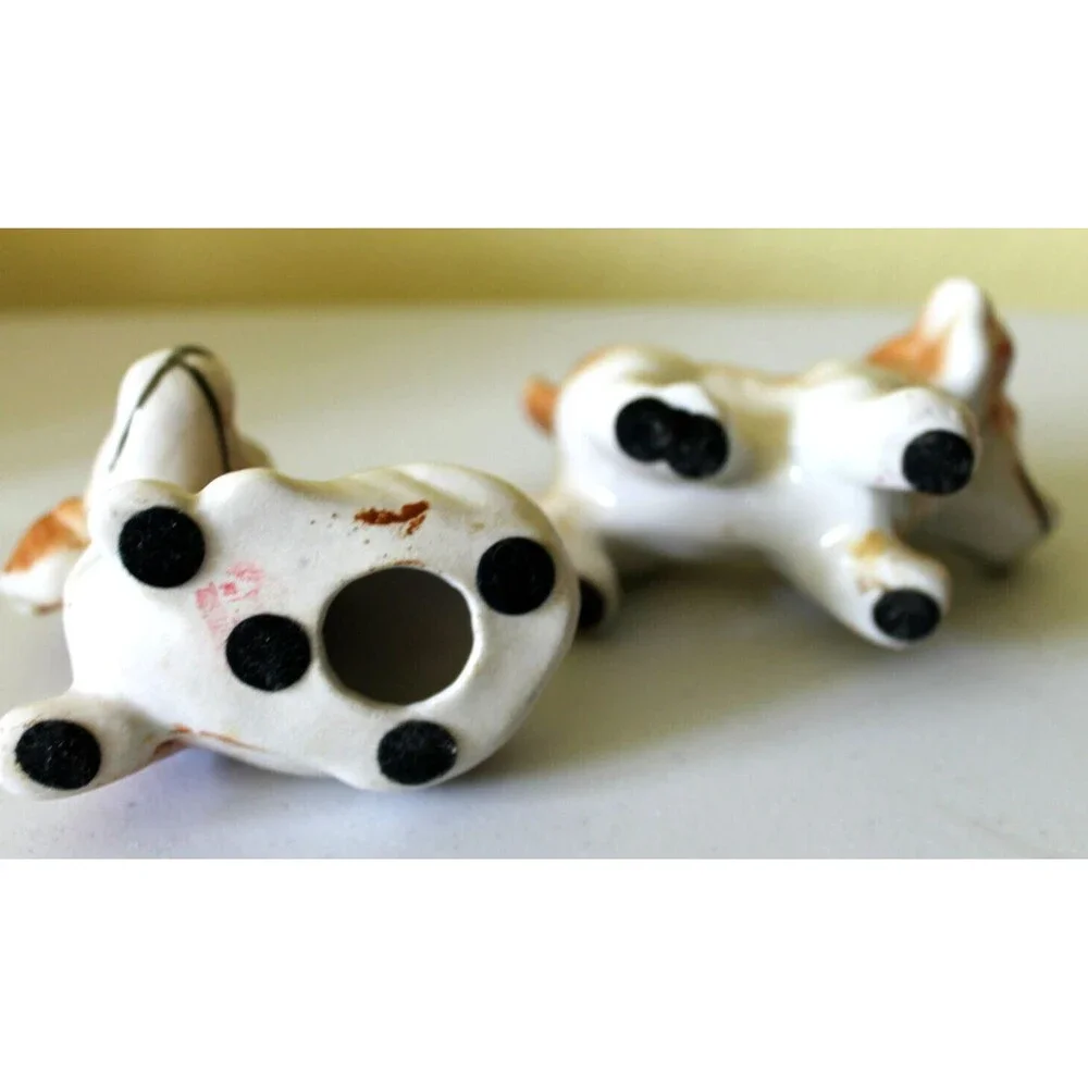 VTG Porcelain Docile Puppy Dog Pair Figurine White & Tan Mini 2.5